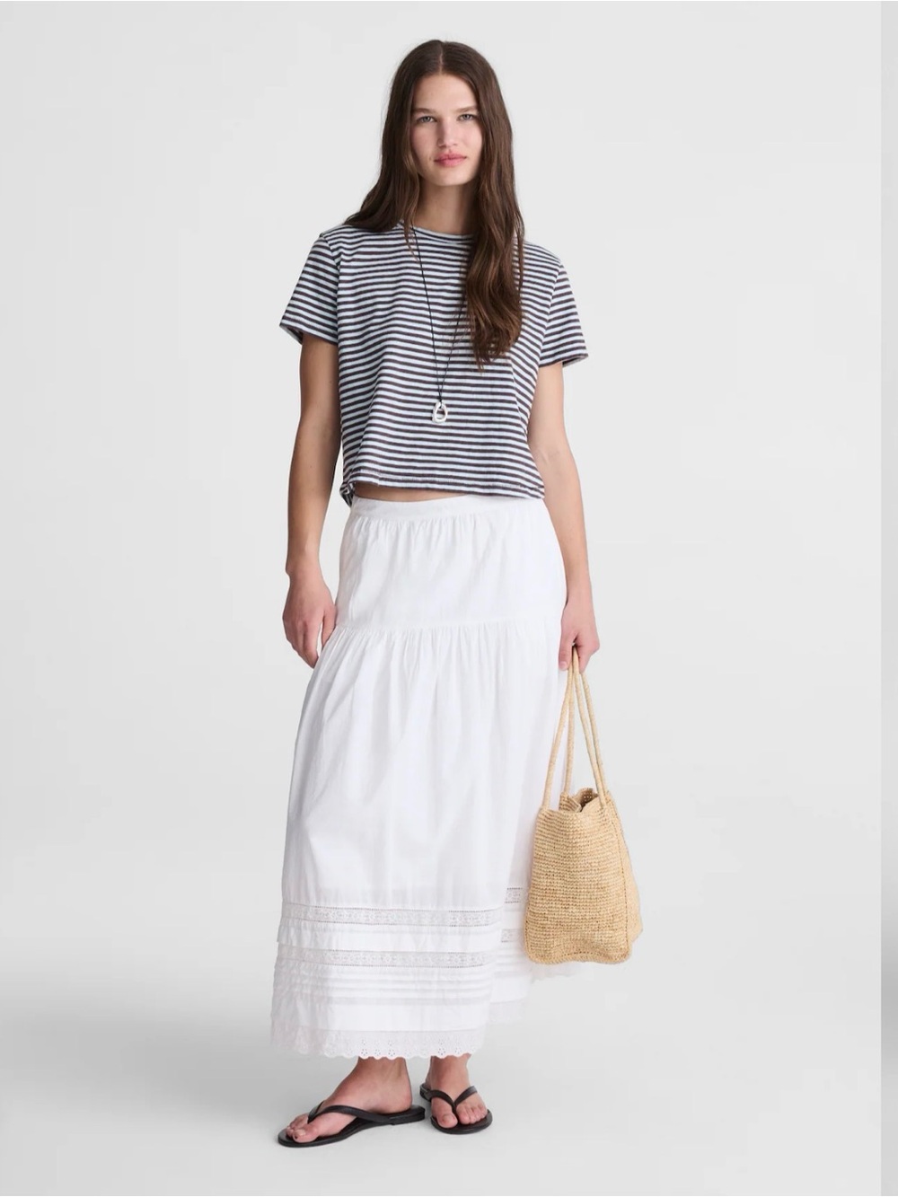 NWT Madewell White Pintucked Midi Skirt Sz S